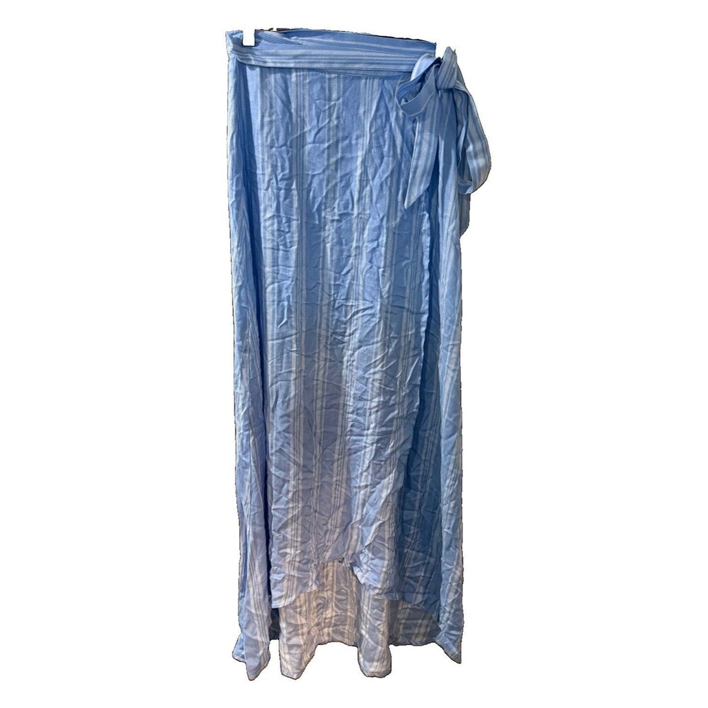 Show Me Your Mumu Siren Wrap Skirt Small NWT Sidewalk Stripe Periwinkle Challis - Picture 2 of 6
